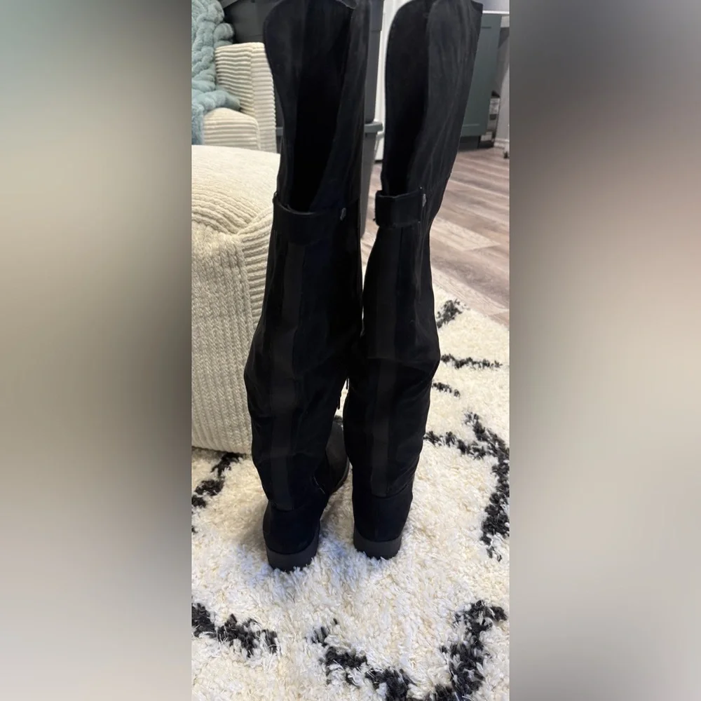 Sun + Stone Black Over The Knee Boots Size 8 Tall Faux Suede Flat Riding Boots - Picture 4 of 10